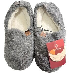 EverFoams‎ Womens Grey Curly Fleece Sherpa Slippers House Shoes Size 9-10 NEW